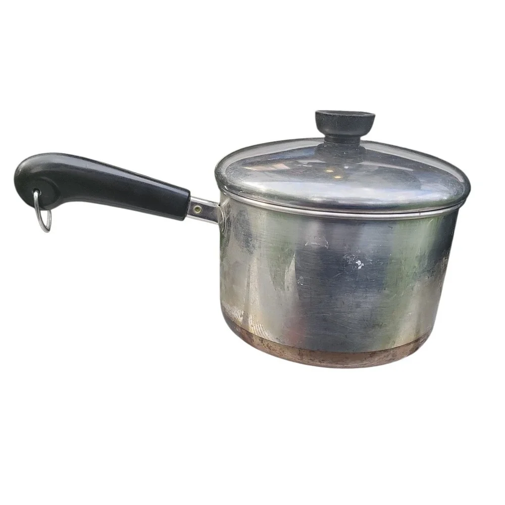 Revere Ware Copper Bottom Stainless Steel Saucepan with Lid Vintage Pot 3 Qt.